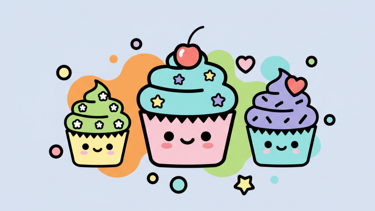 Dibujos de Cupcakes Kawaii para Colorear en Septiembre