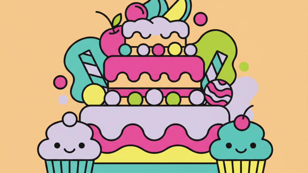 Dibujos de Pasteles Gigantes y Dulces Ricos para Colorear
