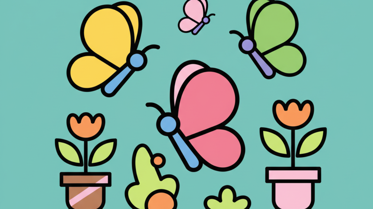 Dibujos de Mariposas Lindas en el Jardín para Colorear