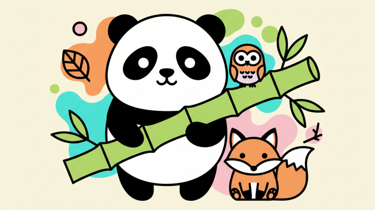 Dibujos de Pandas Kawaii y Animales del Bosque para Colorear