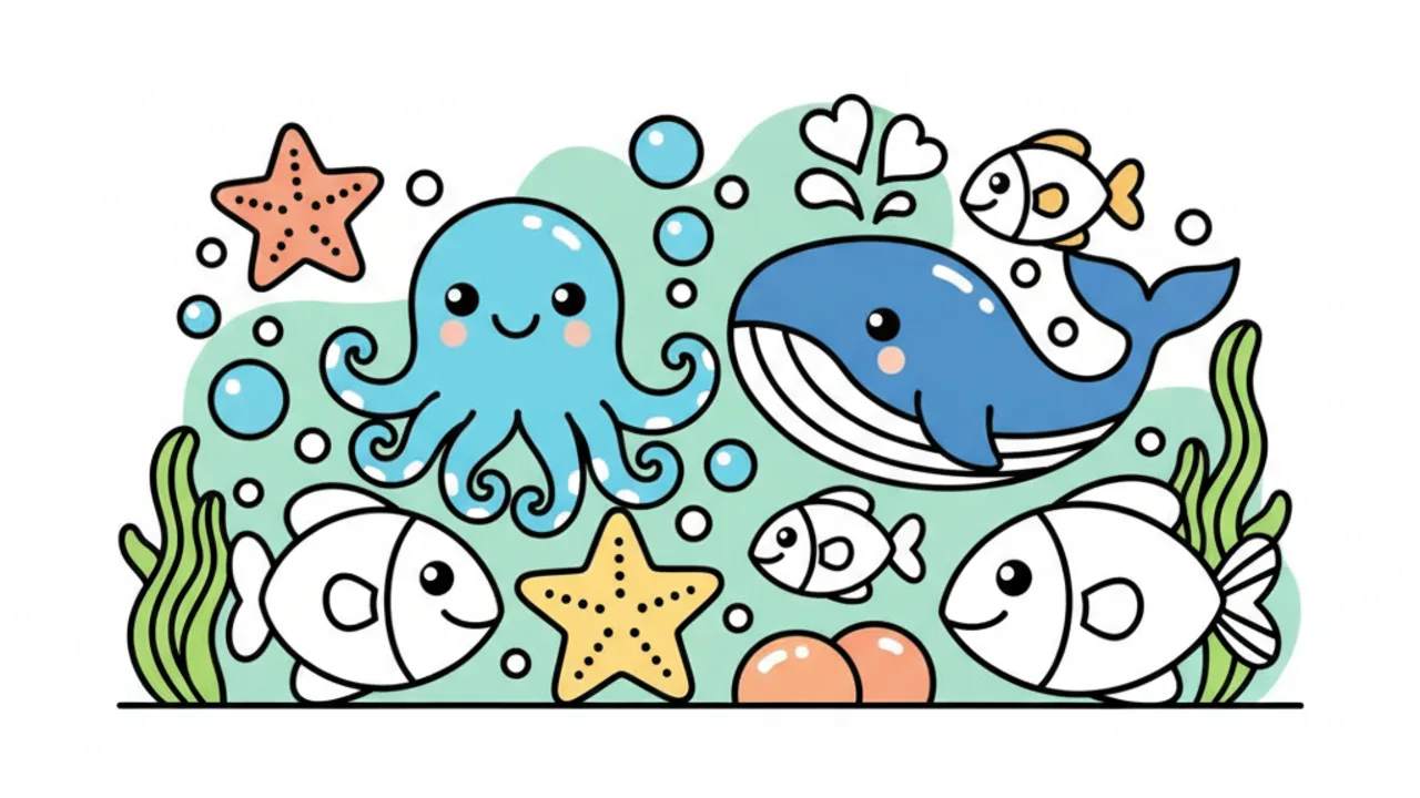 Dibujos Tiernos del Océano para Colorear: Diversión Infantil