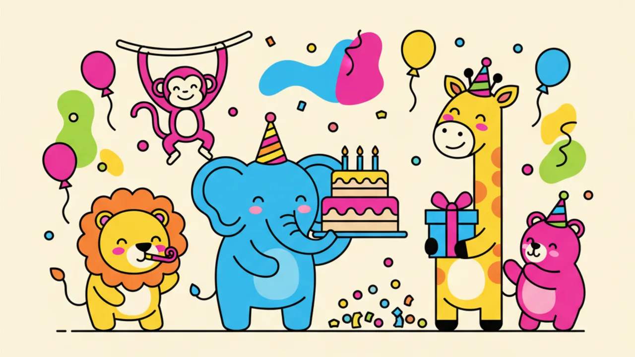 Dibujos de Animales en Fiesta de Cumpleaños para Colorear