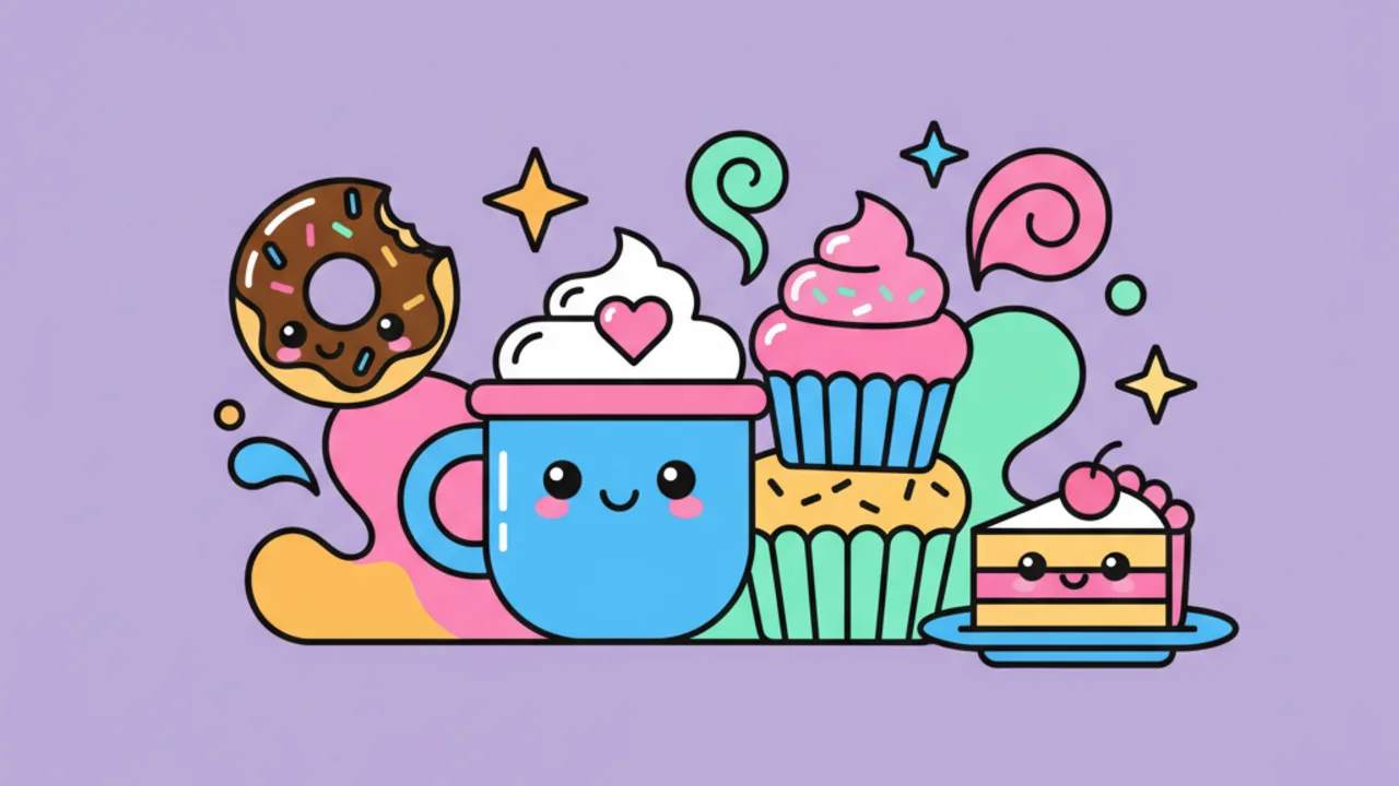 Dibujos de Cafetería Linda y Dulces Kawaii para Colorear