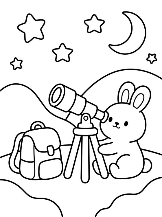 Conejito Observando las Estrellas para colorir Desenho de Conejito Observando las Estrellas para colorir e imprimir grátis