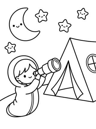Niña Observando las Estrellas en el Campamento para colorir Desenho de Niña Observando las Estrellas en el Campamento para colorir e imprimir grátis