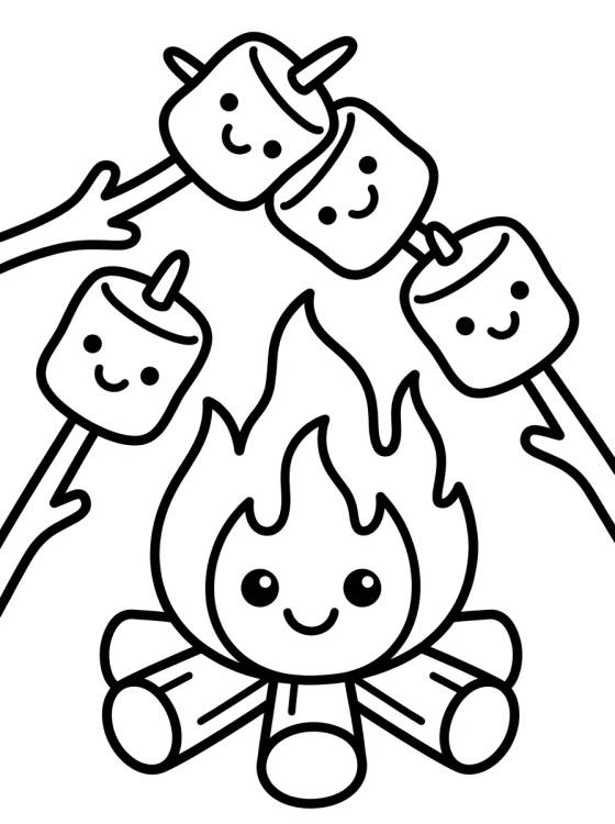 Fogata Alegre y Malvaviscos para colorir Desenho de Fogata Alegre y Malvaviscos para colorir e imprimir grátis