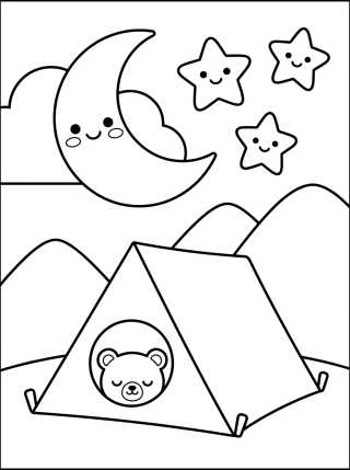 Noche Estrellada en el Campamento para colorir Desenho de Noche Estrellada en el Campamento para colorir e imprimir grátis