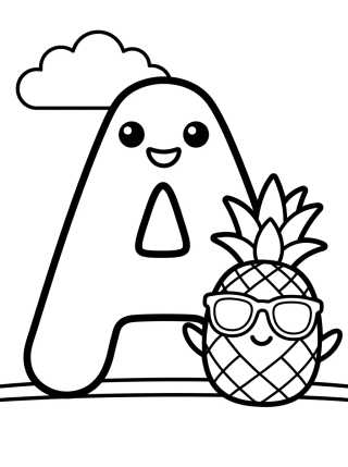 Letra A con Piña Tierna para colorir Desenho de Letra A con Piña Tierna para colorir e imprimir grátis