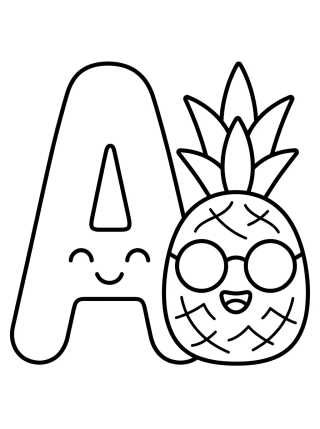 Letra A con Piña Tierna para colorir Desenho de Letra A con Piña Tierna para colorir e imprimir grátis