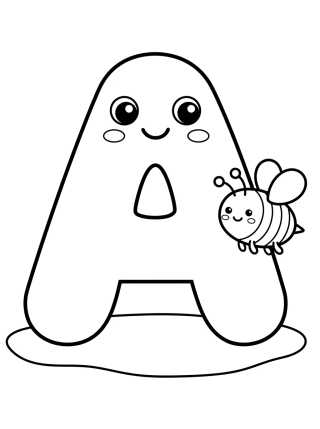 Letra A con Abejita Kawaii para colorir Desenho de Letra A con Abejita Kawaii para colorir e imprimir grátis