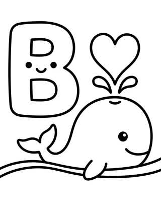 Letra B con Ballena Adorable para colorir Desenho de Letra B con Ballena Adorable para colorir e imprimir grátis