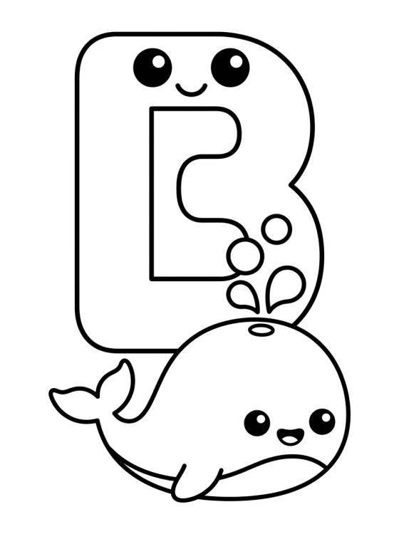 Letra B con Ballena Kawaii para colorir Desenho de Letra B con Ballena Kawaii para colorir e imprimir grátis
