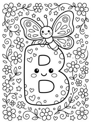 Letra B con Mariposa Adorable para colorir Desenho de Letra B con Mariposa Adorable para colorir e imprimir grátis