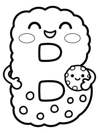Letra B con Galleta Sonriente para colorir Desenho de Letra B con Galleta Sonriente para colorir e imprimir grátis
