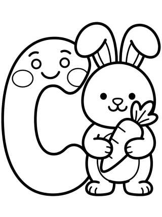Letra C con Conejito Tierno para colorir Desenho de Letra C con Conejito Tierno para colorir e imprimir grátis