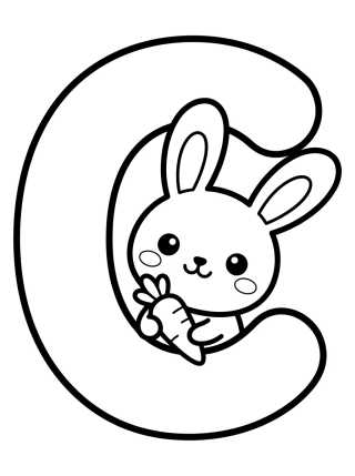Letra C con Conejo Tierno para colorir Desenho de Letra C con Conejo Tierno para colorir e imprimir grátis