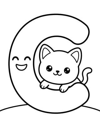 Letra C con Gatito Tierno para colorir Desenho de Letra C con Gatito Tierno para colorir e imprimir grátis