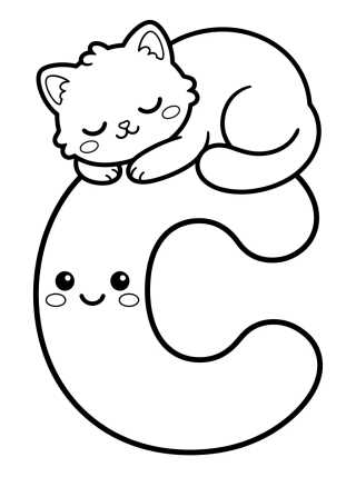 Letra C con Gatito Adorable para colorir Desenho de Letra C con Gatito Adorable para colorir e imprimir grátis