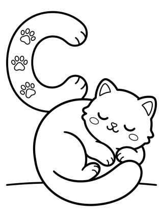 Letra C y Gatito Kawaii para colorir Desenho de Letra C y Gatito Kawaii para colorir e imprimir grátis