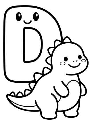 Letra D con Dinosaurio Bebé para colorir Desenho de Letra D con Dinosaurio Bebé para colorir e imprimir grátis