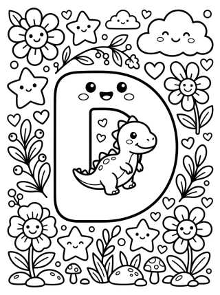 Letra D de Dinosaurio Tierno para colorir Desenho de Letra D de Dinosaurio Tierno para colorir e imprimir grátis
