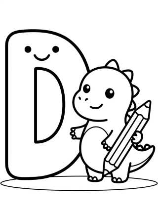 Letra D y Dinosaurio Tierno para colorir Desenho de Letra D y Dinosaurio Tierno para colorir e imprimir grátis