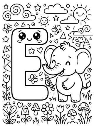 Letra E del Elefantito Encantador para colorir Desenho de Letra E del Elefantito Encantador para colorir e imprimir grátis