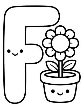 Letra F con Florcita Linda para colorir Desenho de Letra F con Florcita Linda para colorir e imprimir grátis