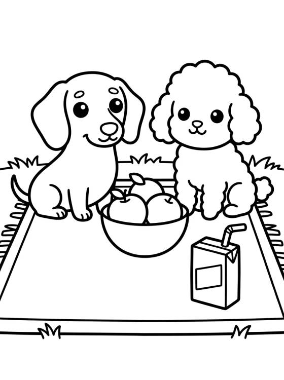 Snickers e Coco en un Picnic para colorir Desenho de Snickers e Coco en un Picnic para colorir e imprimir grátis