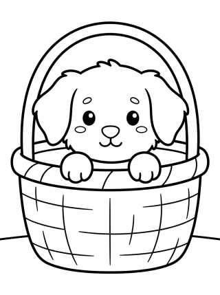 Perrito Tierno en la Cesta para colorir Desenho de Perrito Tierno en la Cesta para colorir e imprimir grátis