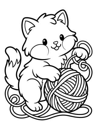 Gatito Tierno con Ovillo de Lana para colorir Desenho de Gatito Tierno con Ovillo de Lana para colorir e imprimir grátis