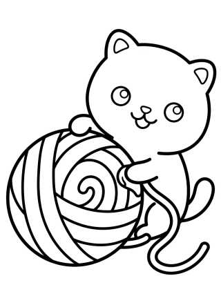 Gatito Tierno con Ovillo de Lana para colorir Desenho de Gatito Tierno con Ovillo de Lana para colorir e imprimir grátis