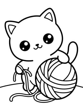 Gatito Kawaii con Bola de Lana para colorir Desenho de Gatito Kawaii con Bola de Lana para colorir e imprimir grátis