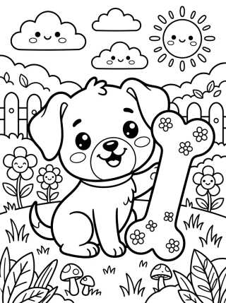 Perrito feliz con un hueso gigante para colorir Desenho de Perrito feliz con un hueso gigante para colorir e imprimir grátis