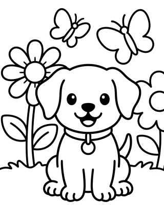 Perrito Feliz en el Jardín para colorir Desenho de Perrito Feliz en el Jardín para colorir e imprimir grátis