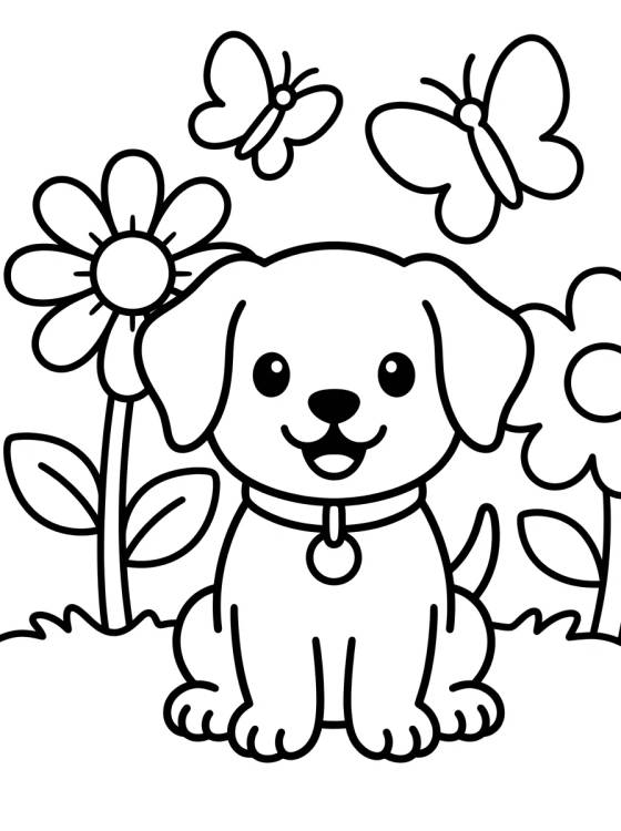 Perrito Feliz en el Jardín para colorir Desenho de Perrito Feliz en el Jardín para colorir e imprimir grátis