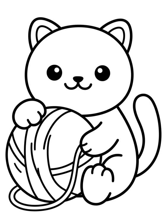 Gatito Kawaii con Ovillo de Lana para colorir Desenho de Gatito Kawaii con Ovillo de Lana para colorir e imprimir grátis