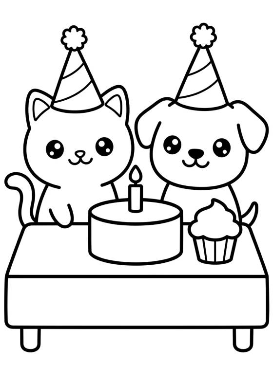 Animalitos de Fiesta con Gorritos para colorir Desenho de Animalitos de Fiesta con Gorritos para colorir e imprimir grátis