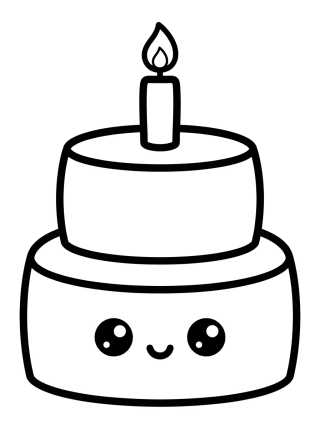 Pastel de Cumpleaños Tierno con Velita para colorir Desenho de Pastel de Cumpleaños Tierno con Velita para colorir e imprimir grátis