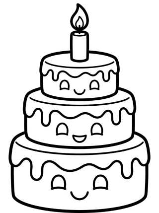 Pastel de Cumpleaños Lindo con Vela para colorir Desenho de Pastel de Cumpleaños Lindo con Vela para colorir e imprimir grátis