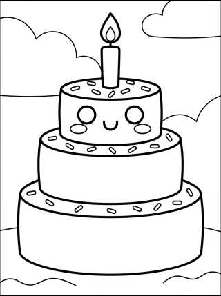Pastel de Cumpleaños Tierno con Velita para colorir Desenho de Pastel de Cumpleaños Tierno con Velita para colorir e imprimir grátis