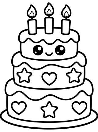 Pastel de Cumpleaños Kawaii para colorir Desenho de Pastel de Cumpleaños Kawaii para colorir e imprimir grátis
