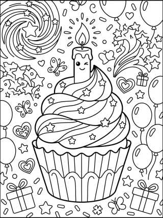 Cupcake de Cumpleaños Mágico para colorir Desenho de Cupcake de Cumpleaños Mágico para colorir e imprimir grátis