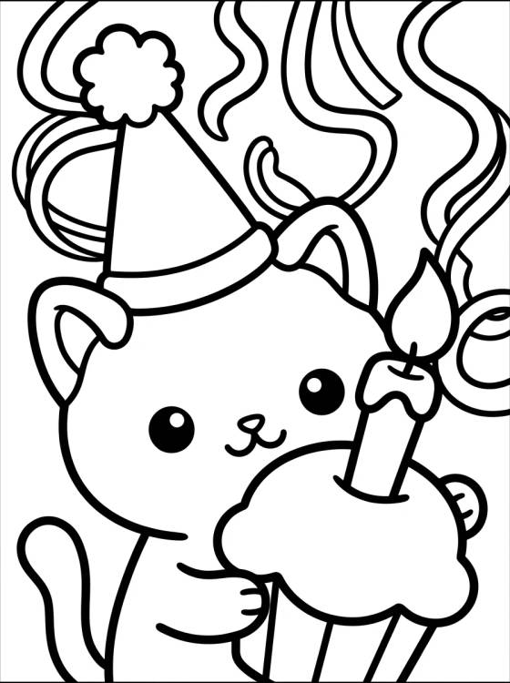 Gatito con Sombrero de Cumpleaños para colorir Desenho de Gatito con Sombrero de Cumpleaños para colorir e imprimir grátis