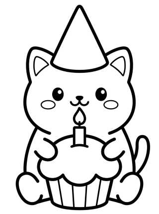 Gatito con Gorro y Cupcake para colorir Desenho de Gatito con Gorro y Cupcake para colorir e imprimir grátis