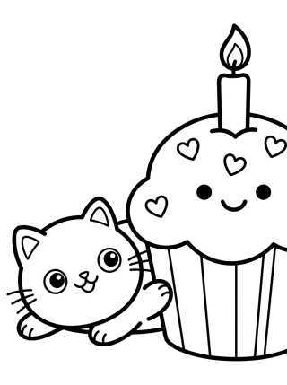 Gatito Comiendo Cupcake de Fiesta para colorir Desenho de Gatito Comiendo Cupcake de Fiesta para colorir e imprimir grátis