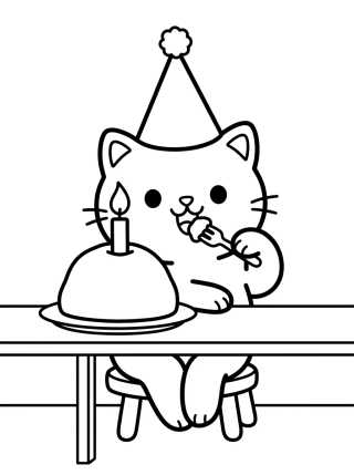 Gatito Comiendo un Dulce de Fiesta para colorir Desenho de Gatito Comiendo un Dulce de Fiesta para colorir e imprimir grátis