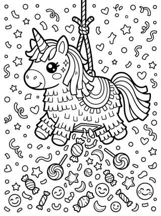 Piñata de Unicornio Divertida para colorir Desenho de Piñata de Unicornio Divertida para colorir e imprimir grátis