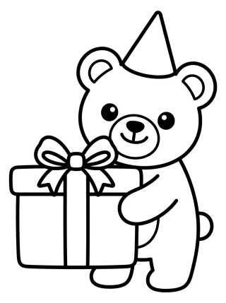 Osito con Regalo de Cumpleaños para colorir Desenho de Osito con Regalo de Cumpleaños para colorir e imprimir grátis