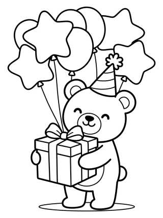 Osito con Regalo y Globos para colorir Desenho de Osito con Regalo y Globos para colorir e imprimir grátis